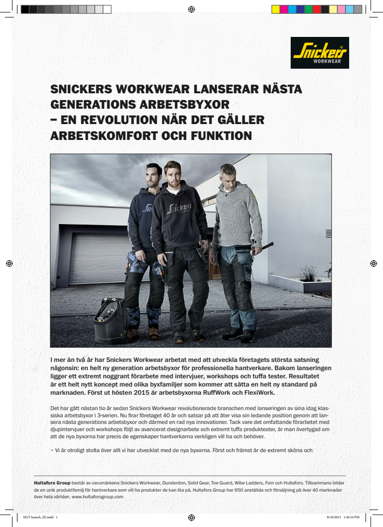 Pressrelease: Snickers Workwear - nästa generation arbetsbyxor