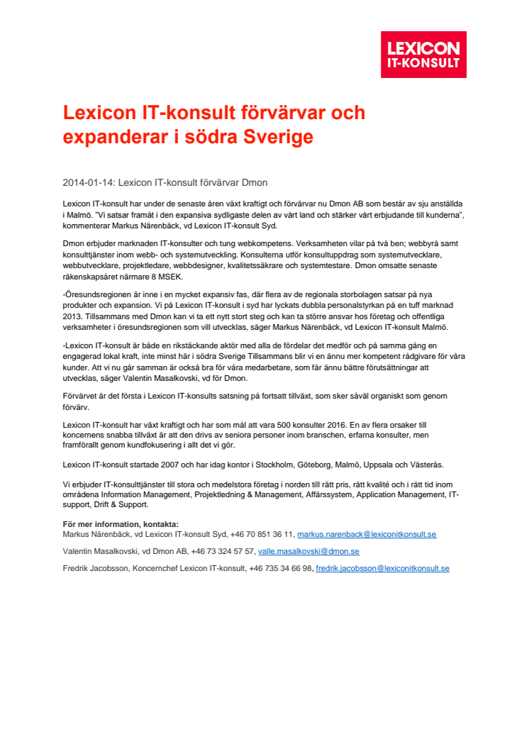 Lexicon IT-konsult förvärvar och expanderar i södra Sverige