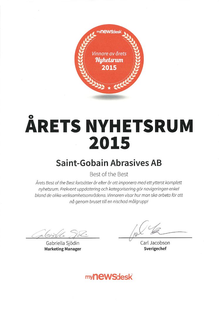 Årets Nyhetsrum 2015 - Diplom