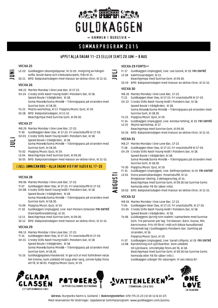 Detaljerat sommarprogram 2015 - Guldkaggen