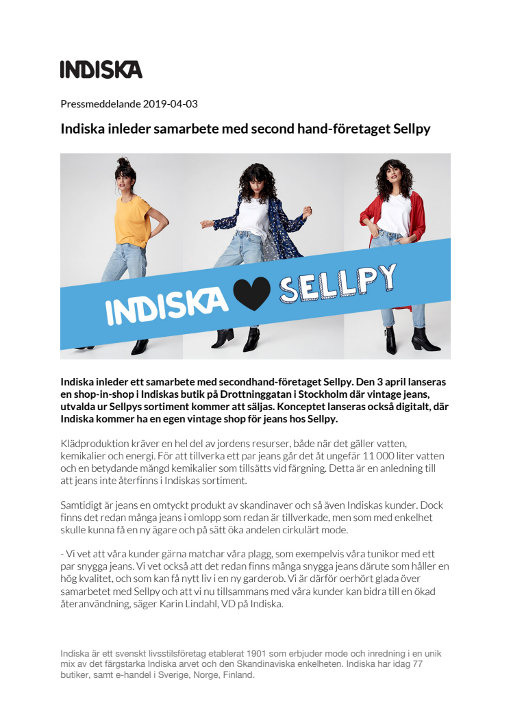 Indiska inleder samarbete med second hand-företaget Sellpy 
