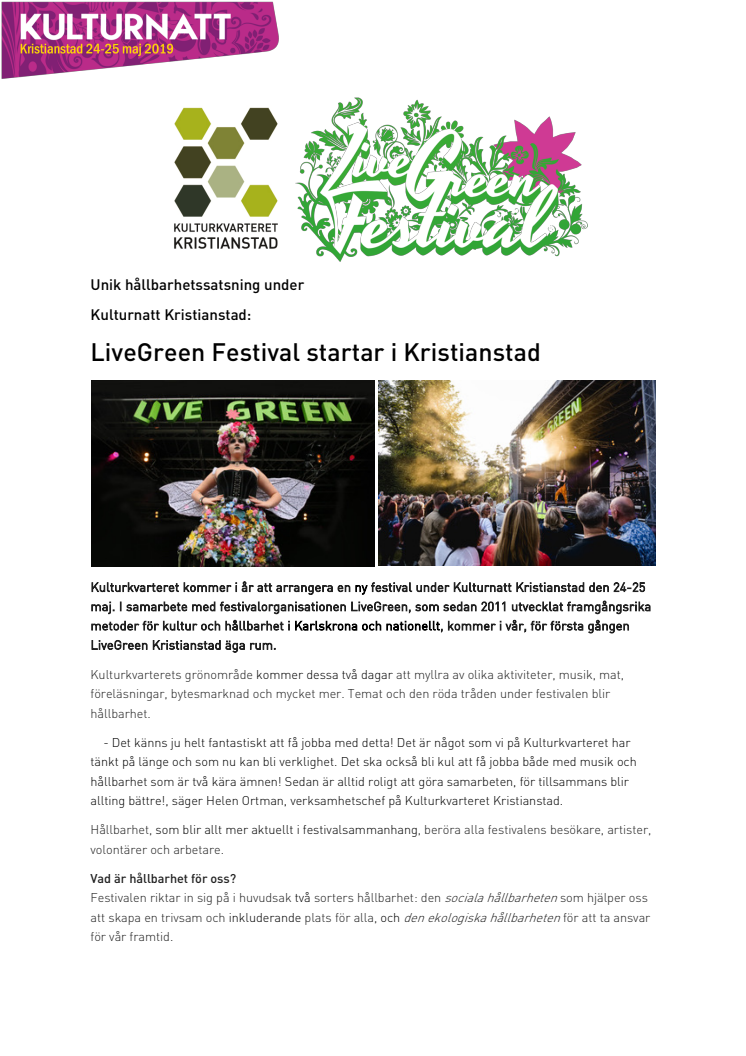 Unik hållbarhetssatsning under Kulturnatt Kristianstad: LiveGreen Festival startar i Kristianstad