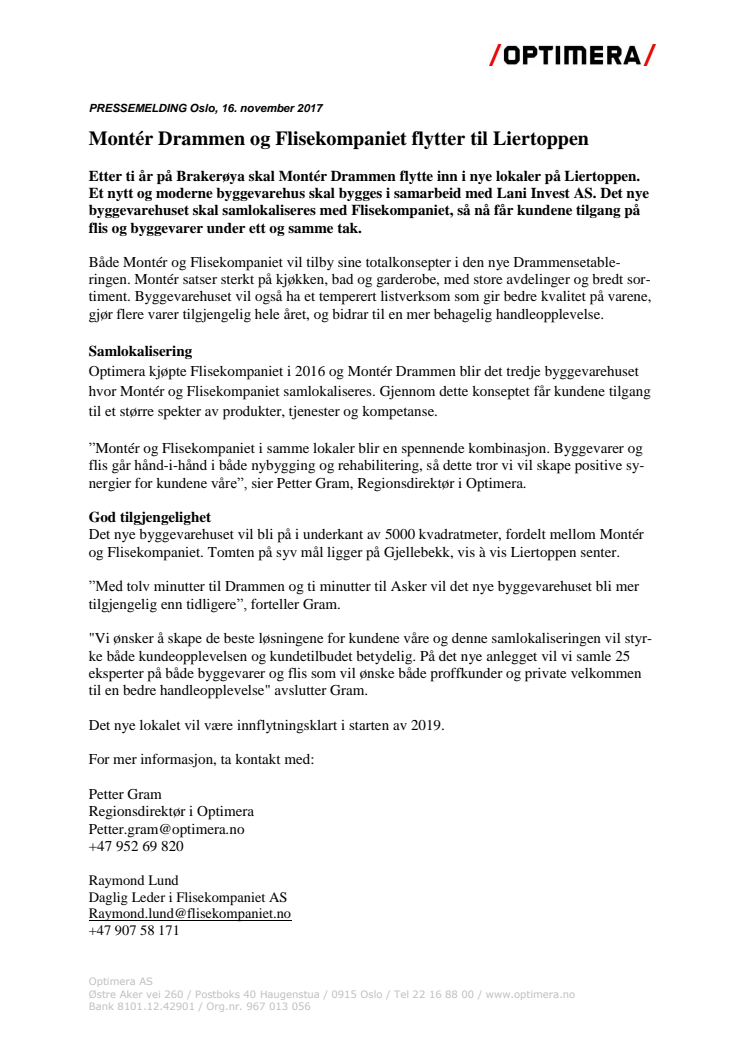 Montér Drammen og Flisekompaniet flytter til Liertoppen