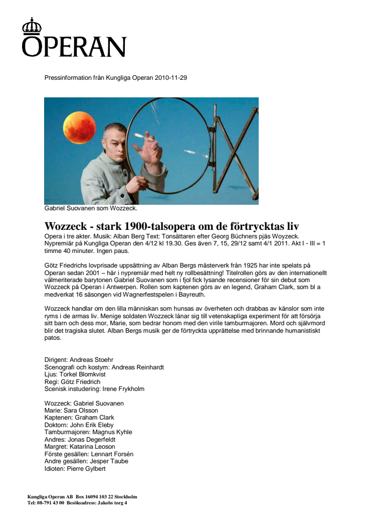 Wozzeck med Gabriel Suovanen i titelrollen
