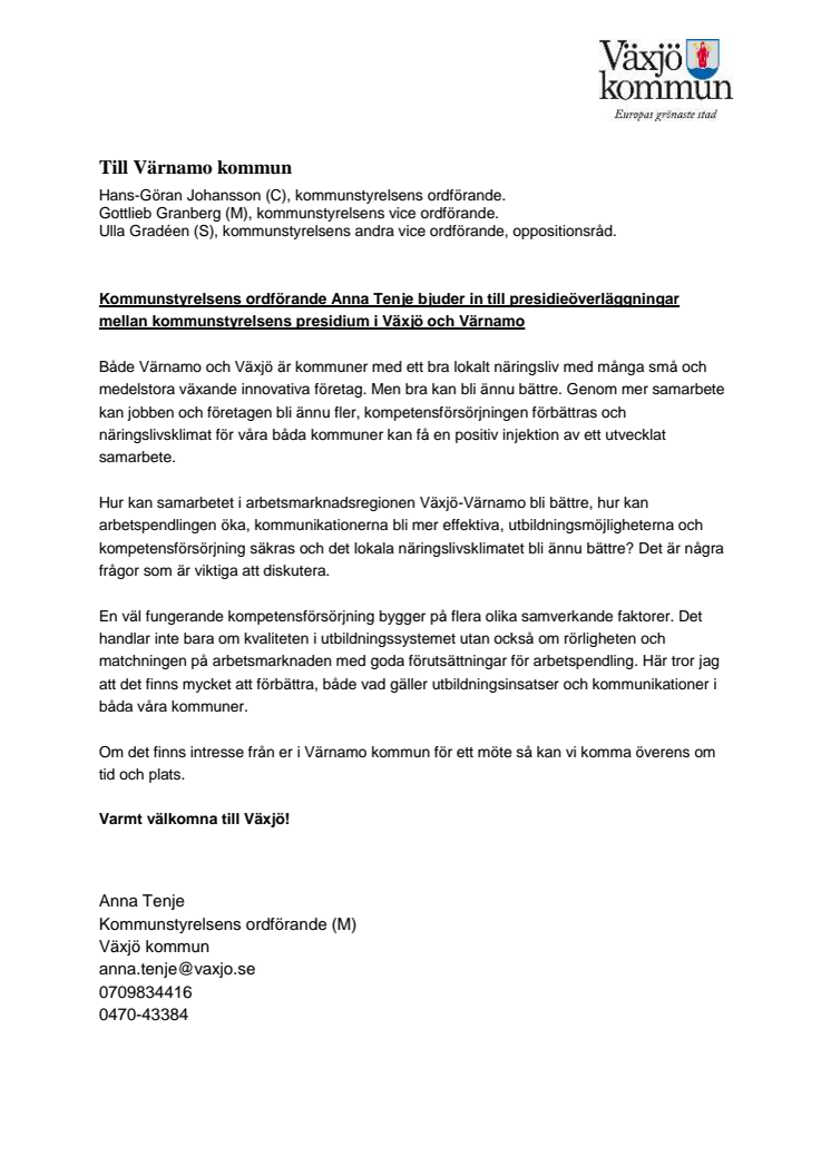 Inbjudan till strategiska samtal för bättre samverkan om arbetsmarknad Växjö-Värnamo