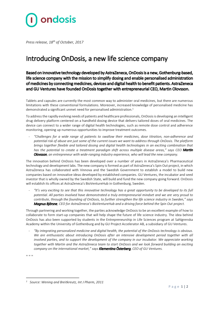 Introducing OnDosis, a new life science company