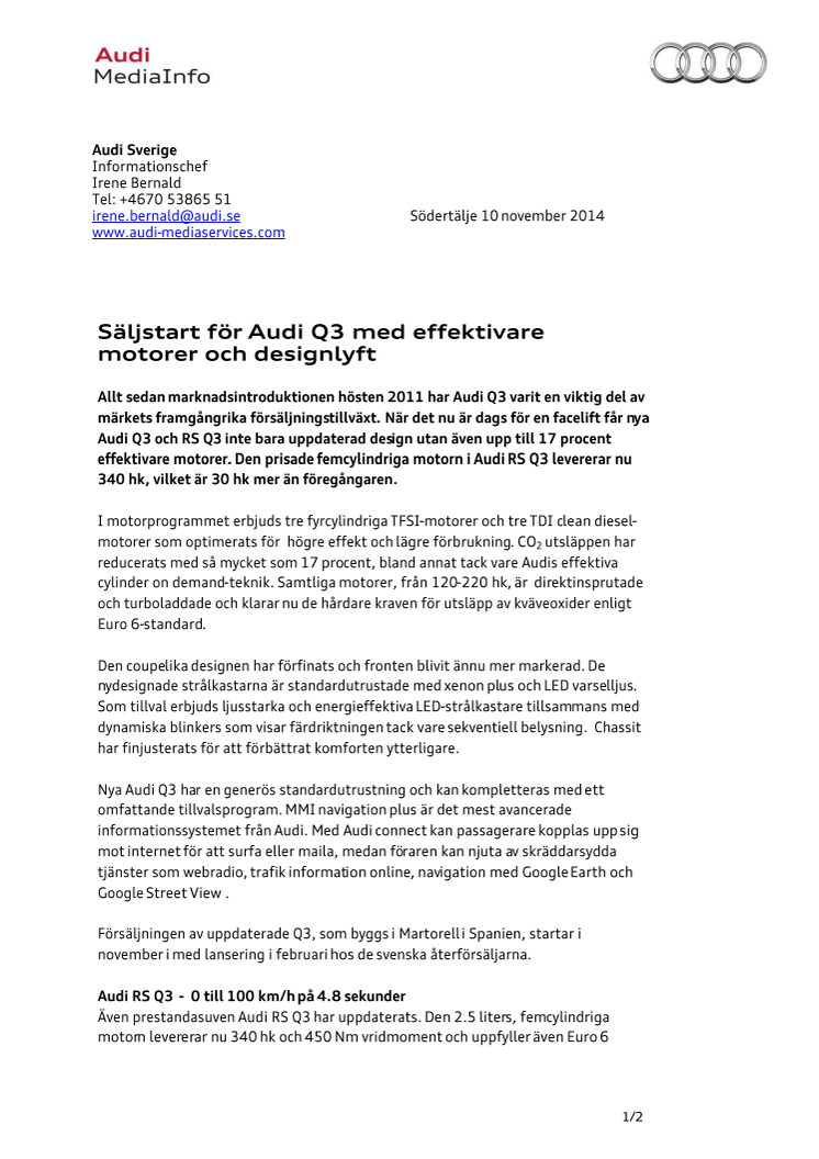 Säljstart för Audi Q3 med effektivare motorer och designlyft