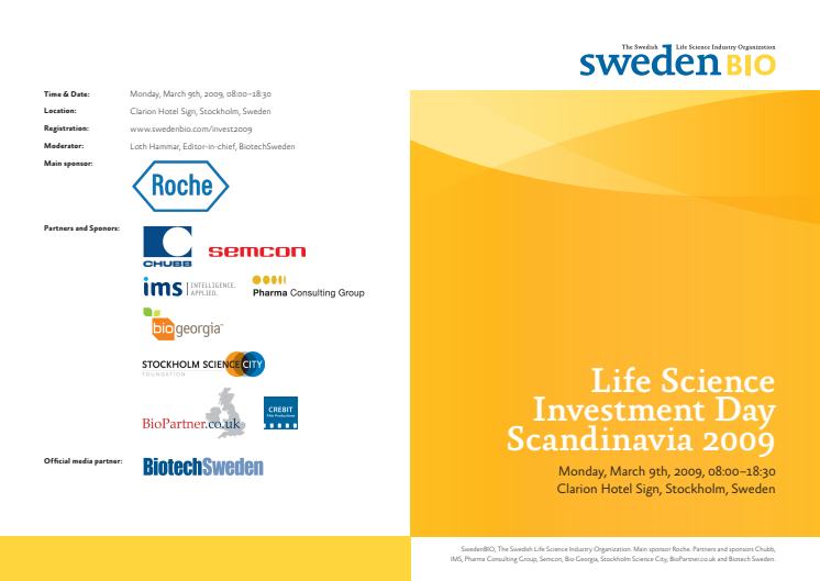 Program Life Science Investment Day Scandinavia March 9, 2009
