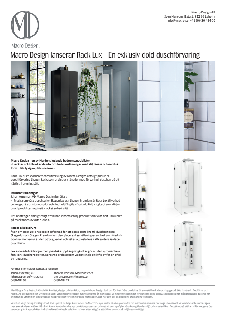 Macro Design lanserar Rack Lux - En exklusiv dold duschförvaring