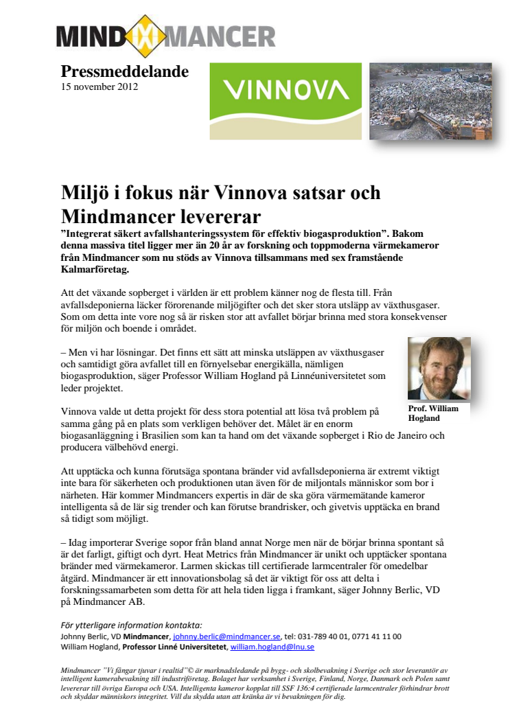 Miljö i fokus när Vinnova satsar och Mindmancer levererar