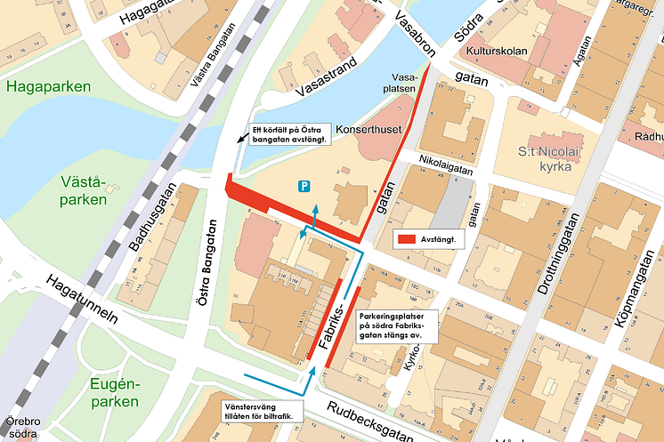 Karta ledningsflytt mm inför bygget av Kulturkvarteret