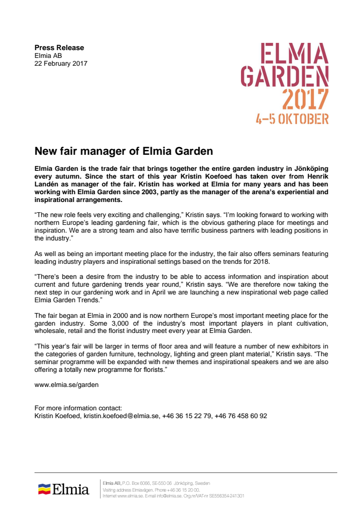 New fair manager of Elmia Garden