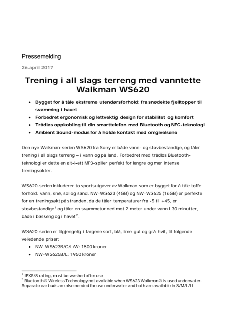 Trening i all slags terreng med vanntette Walkman WS620