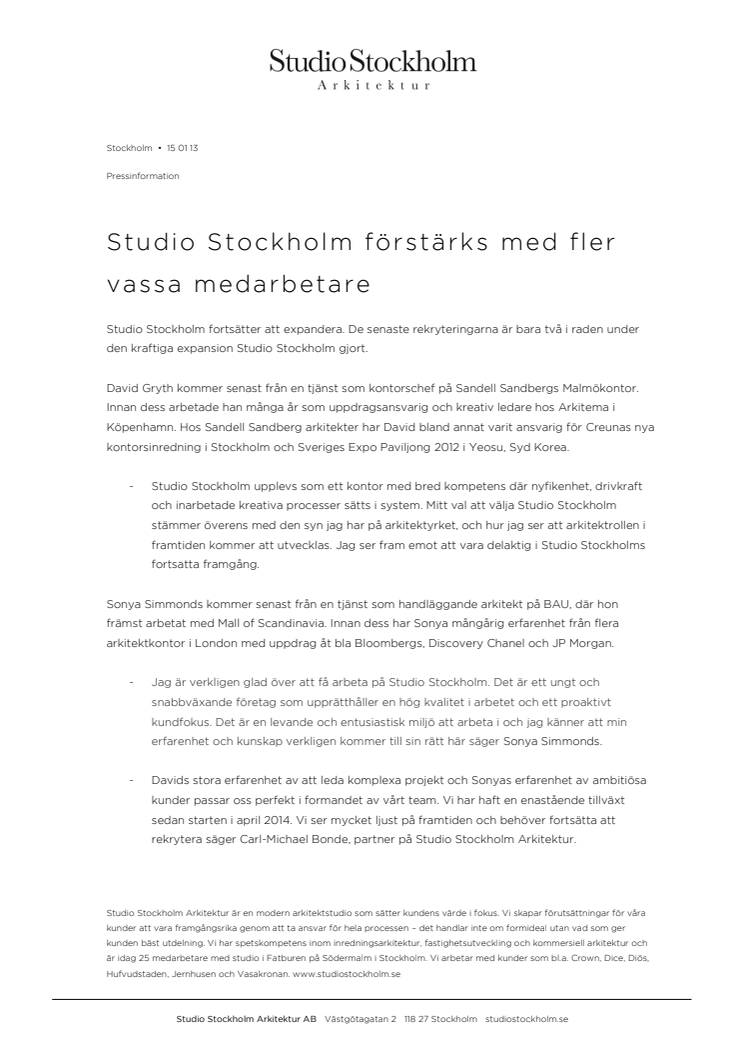 Studio Stockholm förstärks med fler  vassa medarbetare