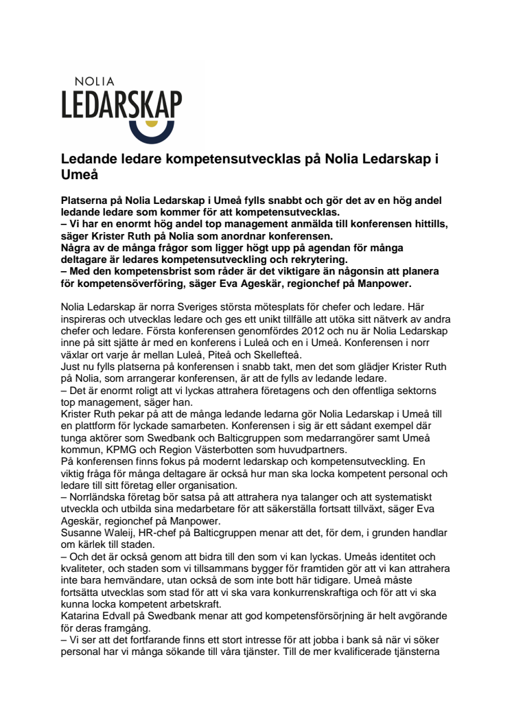 Ledande ledare kompetensutvecklas på Nolia Ledarskap i Umeå