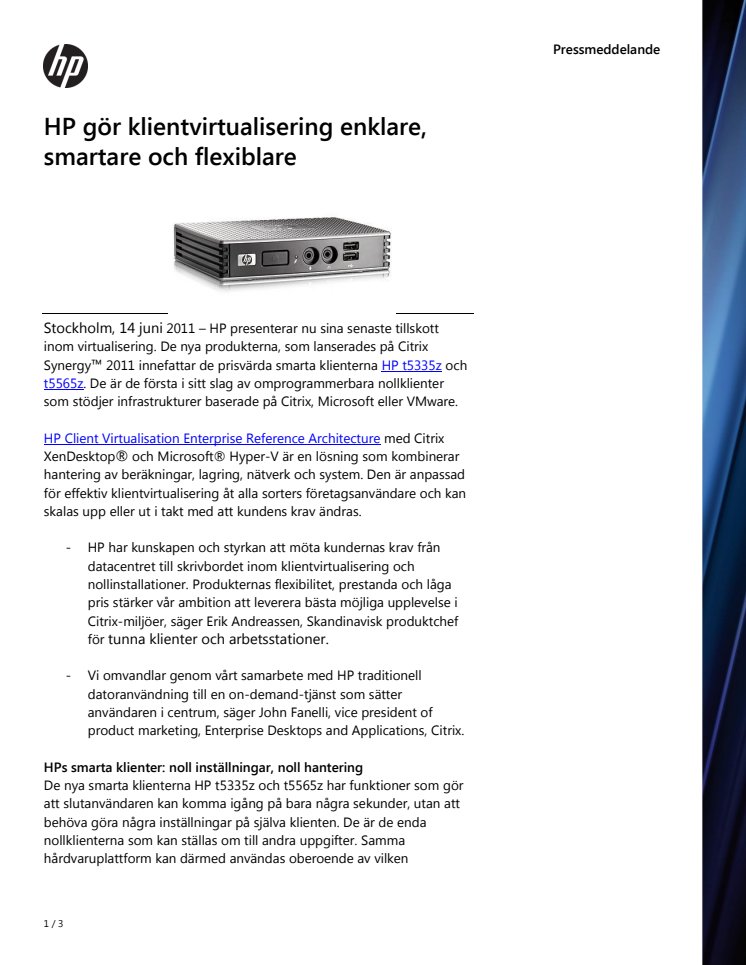 HP gör klientvirtualisering enklare, smartare och flexiblare 