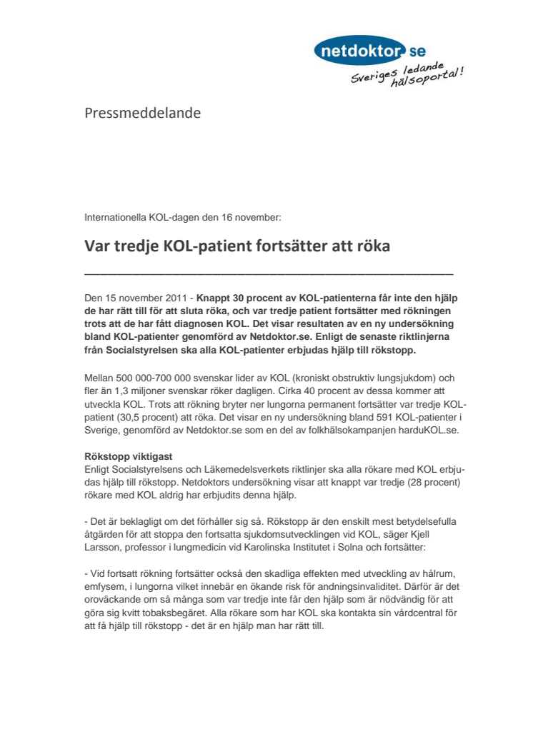 Var tredje KOL-patient fortsätter att röka 