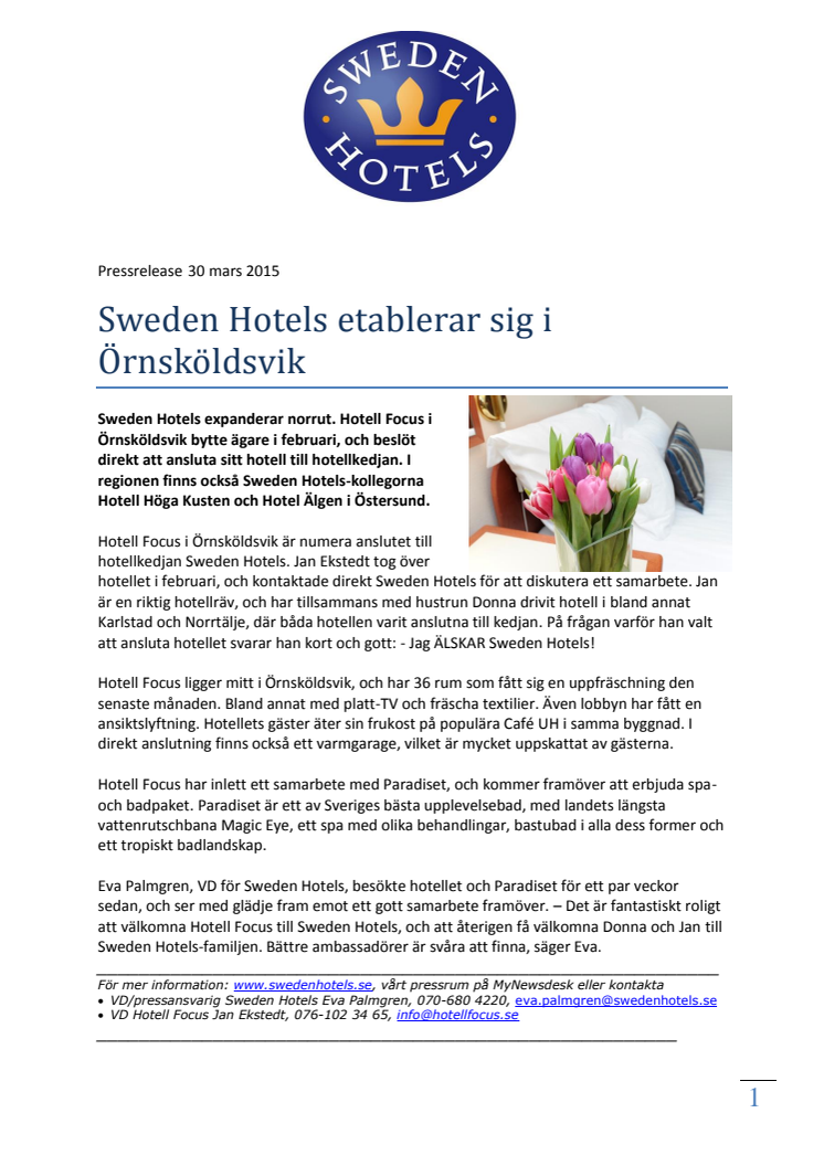 Sweden Hotels etablerar sig i Örnsköldsvik