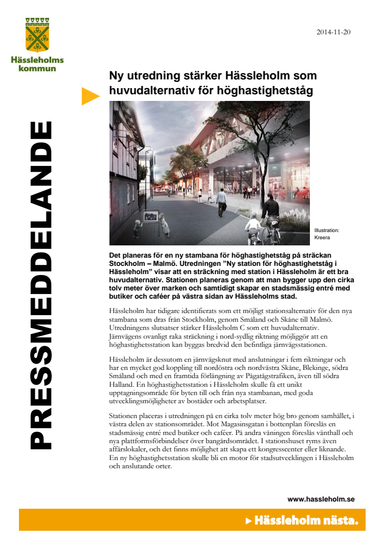 Ny utredning stärker Hässleholm som huvudalternativ för höghastighetståg