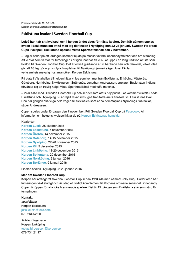 Eskilstuna kvalar i Sweden Floorball Cup