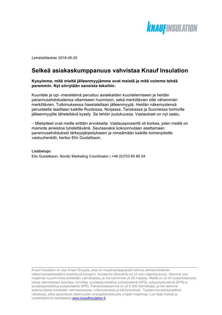 Selkeä asiakaskumppanuus vahvistaa Knauf Insulation