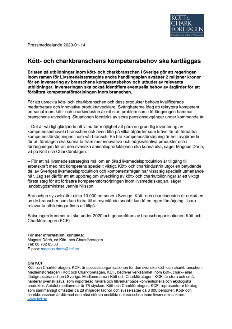 Kött- och charkbranschens kompetensbehov ska kartläggas