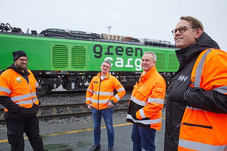 Bjørn Nordby-Kringli (Tågdriftschef), Bengt Fors (VD), Christian Sesvold (Head of production planning) og Gøran Cerny (Lokförare) MBR-201209-00754