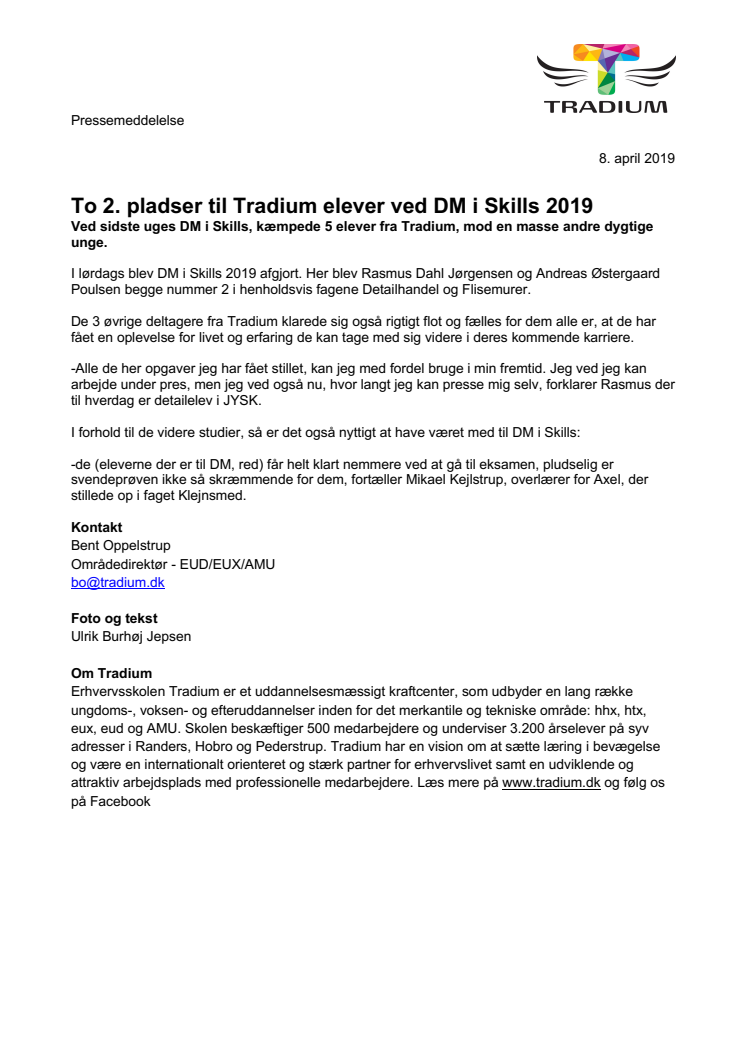 To 2. pladser til Tradium elever ved DM i Skills 2019