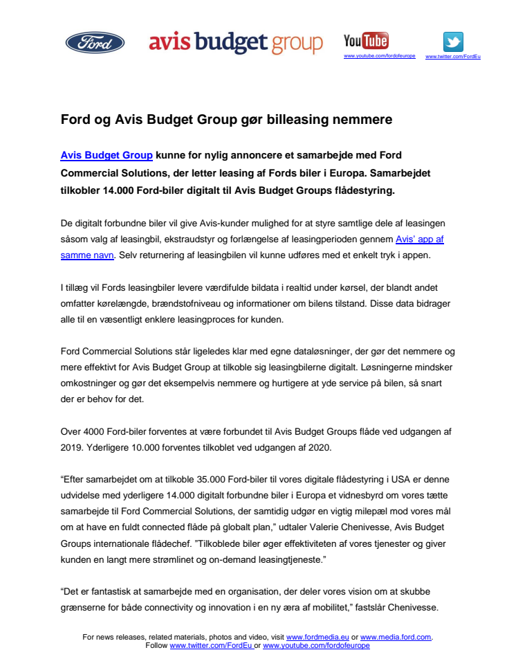 Ford og Avis Budget Group gør billeasing nemmere
