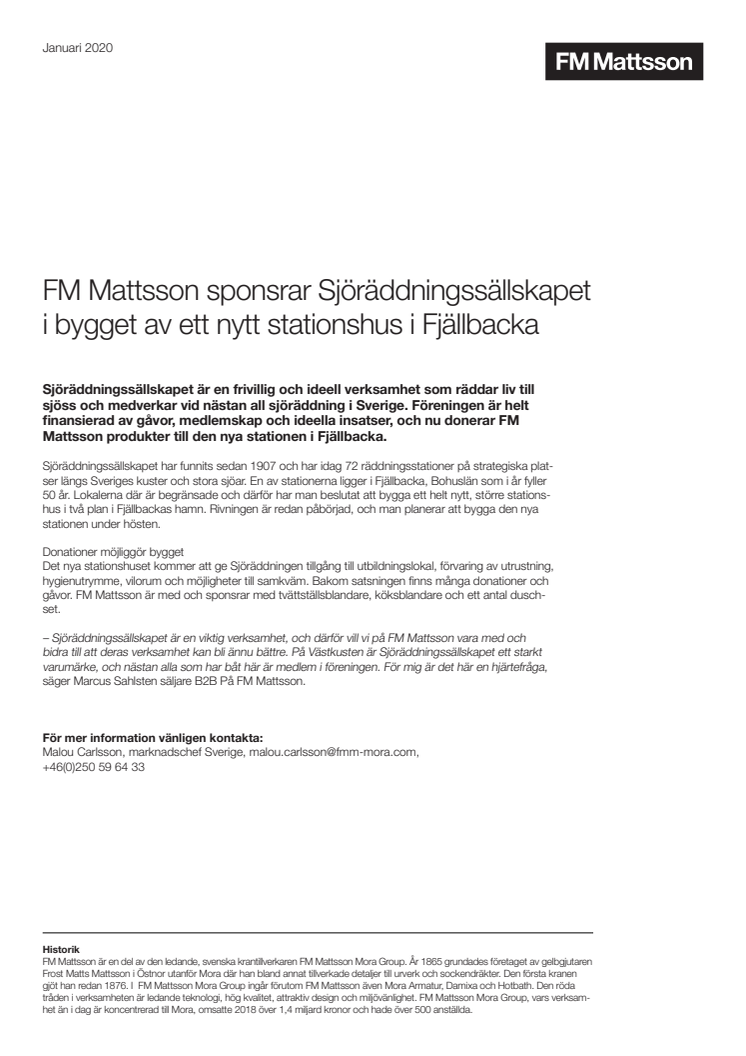FM Mattsson sponsrar Sjöräddningssällskapet i bygget av ett nytt stationshus i Fjällbacka
