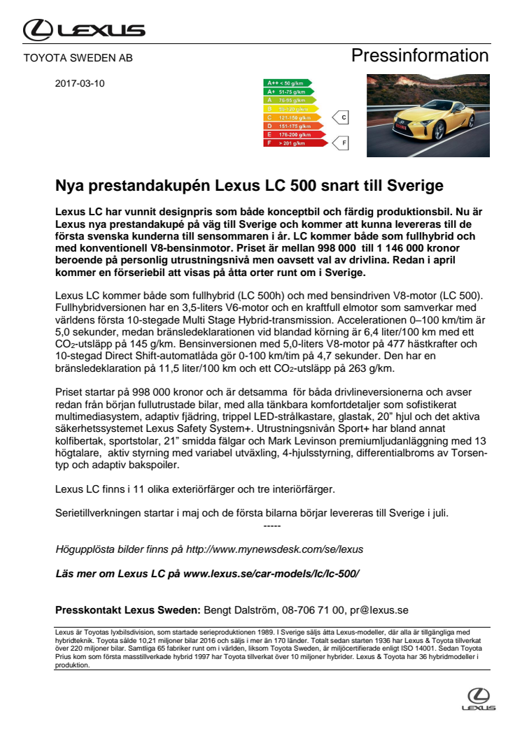 Nya prestandakupén Lexus LC 500 snart till Sverige
