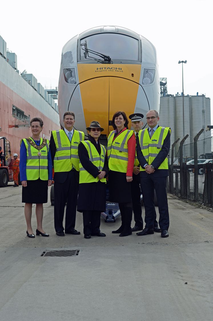 Rail Minister Claire Perry MP welcomes arrival of first Hitachi pre-series Class 800 train for Intercity Express Programme