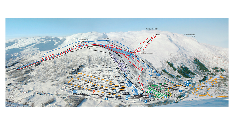 Svoletunet er plassert like sør for sentrum i Myrkdalen Fjellandsby, med Leite like bak. 