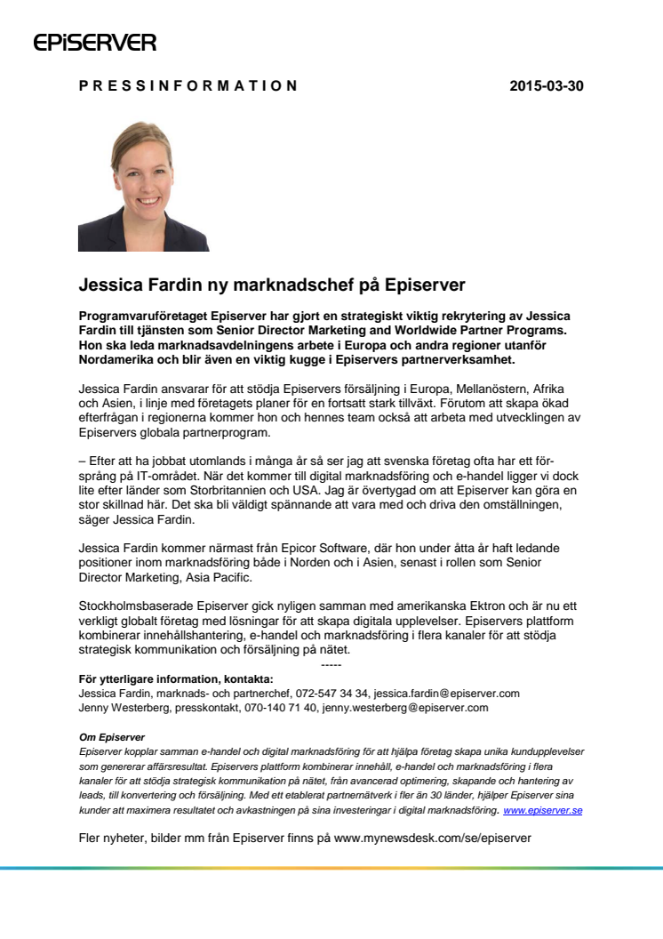 Jessica Fardin ny marknadschef på Episerver