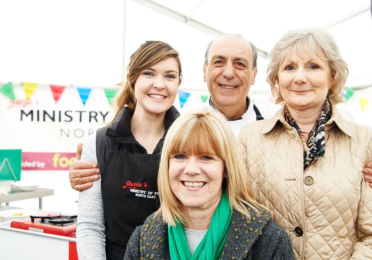 Emma Mould, NU lecturers Julie Young and Carole Marshall, with Gennaro Contaldo centre