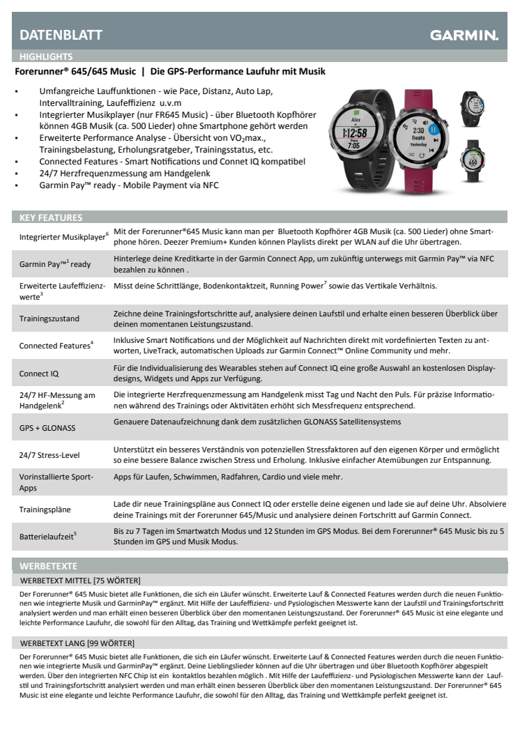 Datenblatt Forerunner 645M