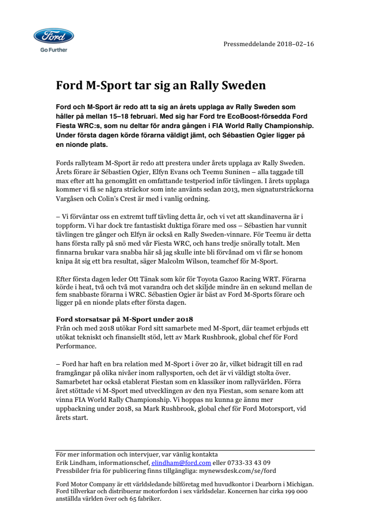 Ford M-Sport tar sig an Rally Sweden