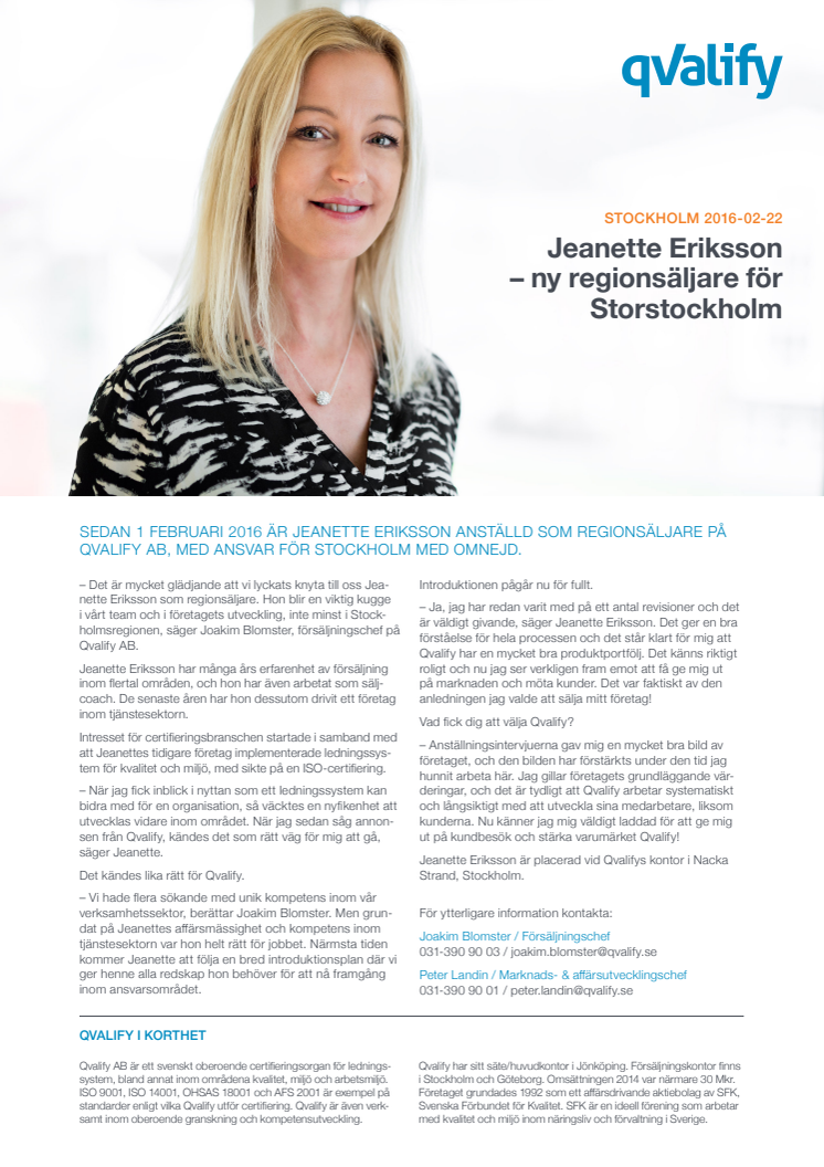 Jeanette Eriksson  – ny regionsäljare för Storstockholm 