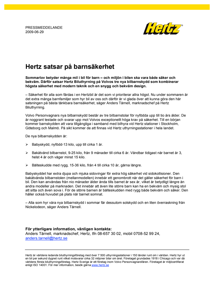 Hertz satsar på barnsäkerhet