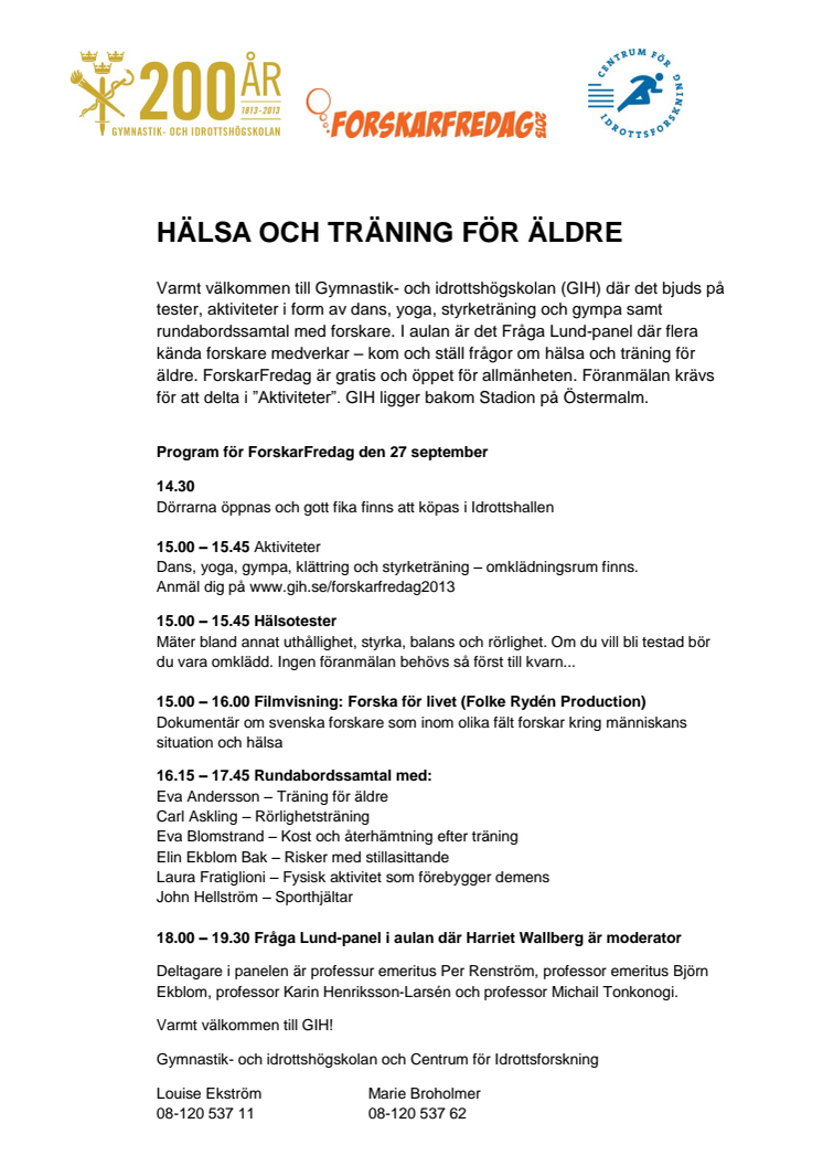 ForskarFredag på GIH - Gratis träning och hälsa för seniorer