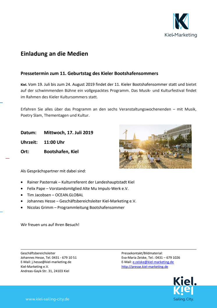 Presseeinladung 17. Juli 2019 Kieler Bootshafensommer 