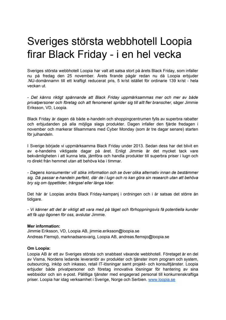 Sveriges största webbhotell Loopia firar Black Friday - i en hel vecka