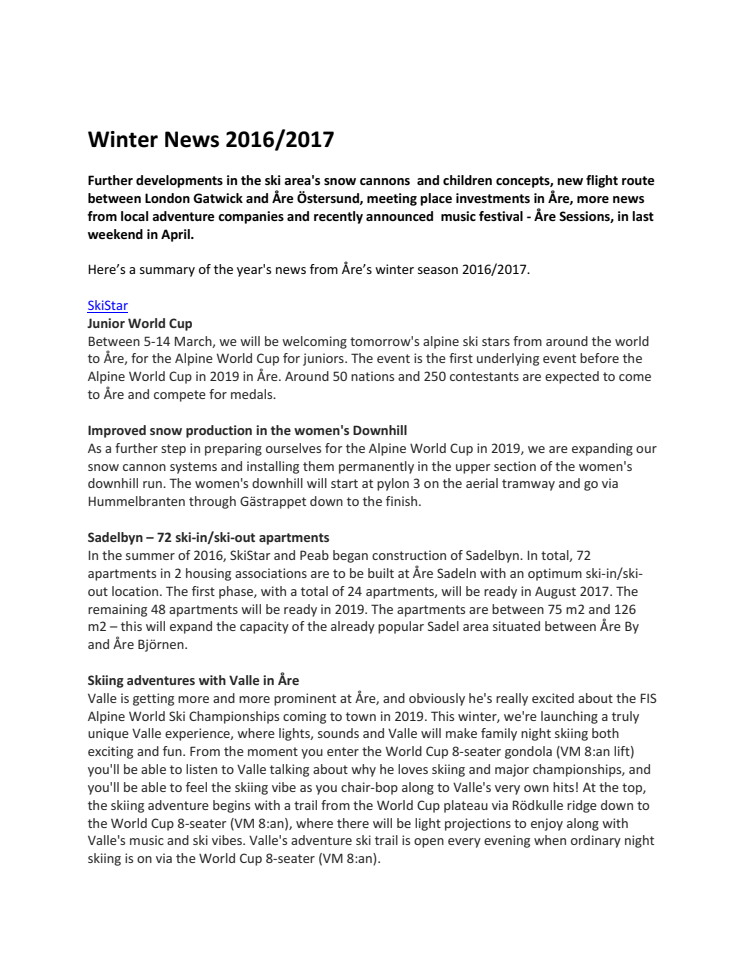 Åre Winter News 2016-2017