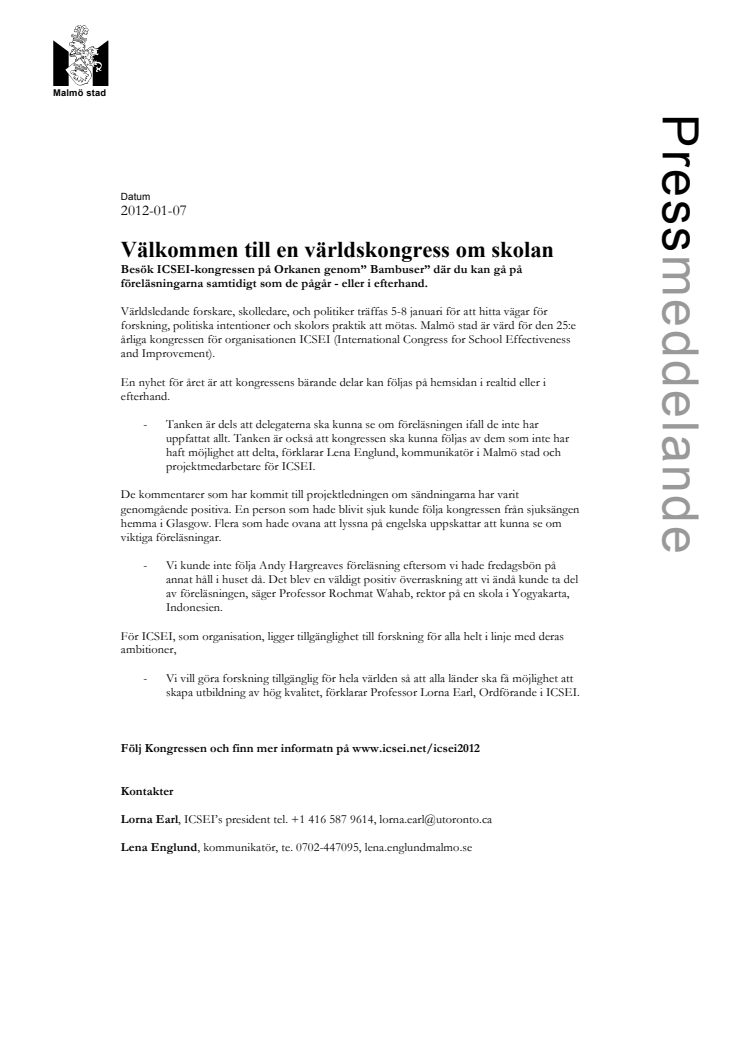 Välkommen till en världskongress om skolan