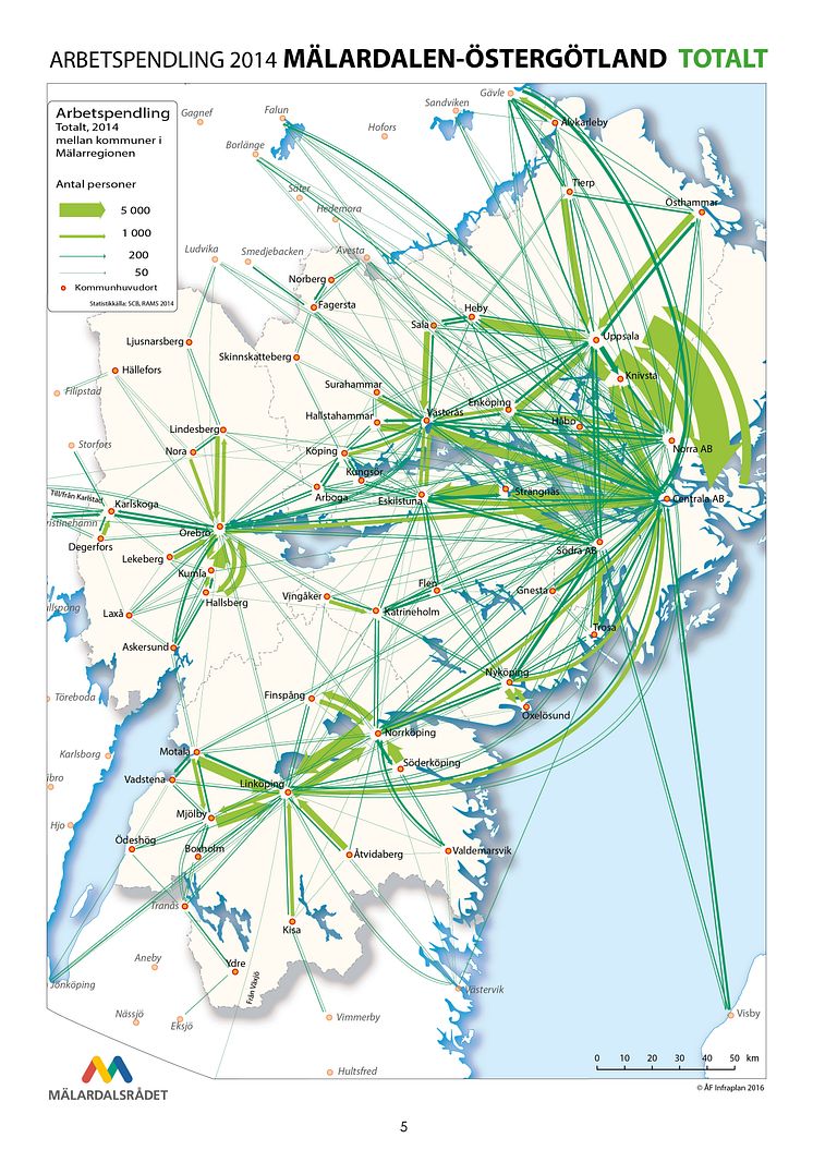 Arbetspendling totalt Stockholm-Mälardalen 2014