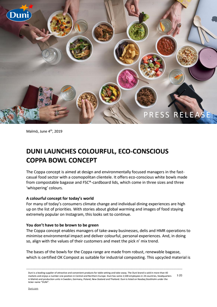 Duni lanuches colourful, eco-conscious Coppa bowl concept