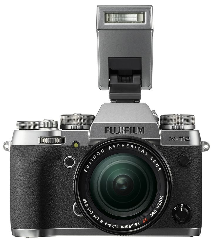 FUJIFILM X-T2 Graphite Silver with EF-X8 flash and XF18-55