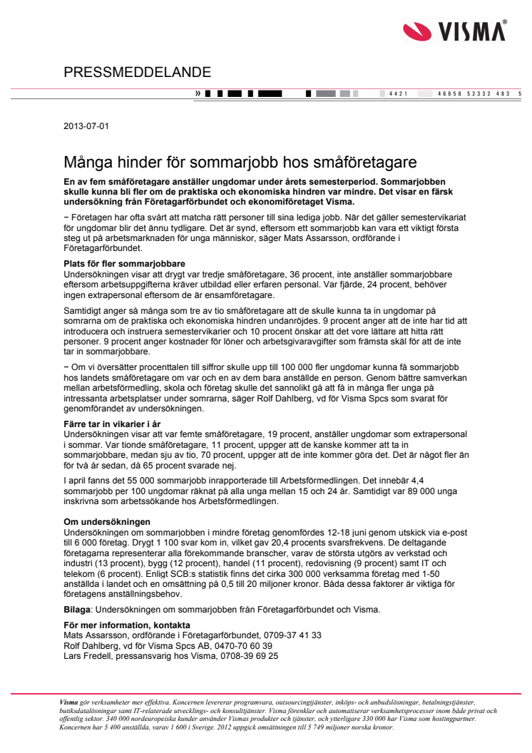 Många hinder för sommarjobb hos småföretagare