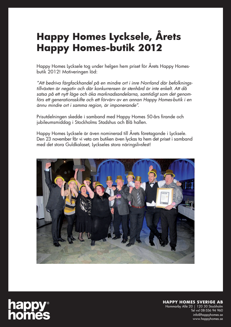 Happy Homes Lycksele, Årets Happy Homes-butik 2012