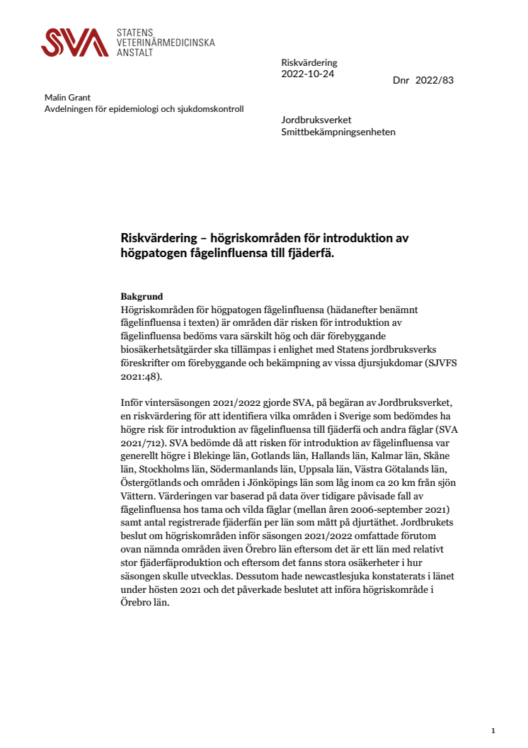 Riskvärdering – högriskområden för introduktion av högpatogen fågelinfluensa till fjäderfä.pdf